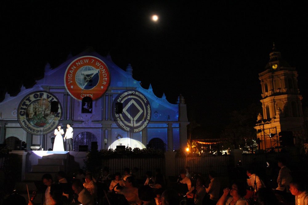 The Cathedral of St Paul in Vigan is adorned with the New7Wonders City logo for the inauguration event. The church was commissioned by Juan de Salcedo and built in 1574
